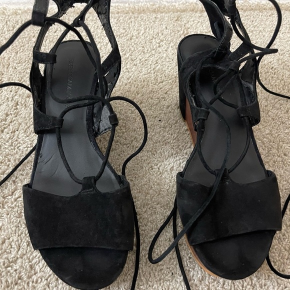 Rebecca Minkoff Suede Black and Brown Wedge Sandals Boho Festival gladiator - Picture 2 of 11